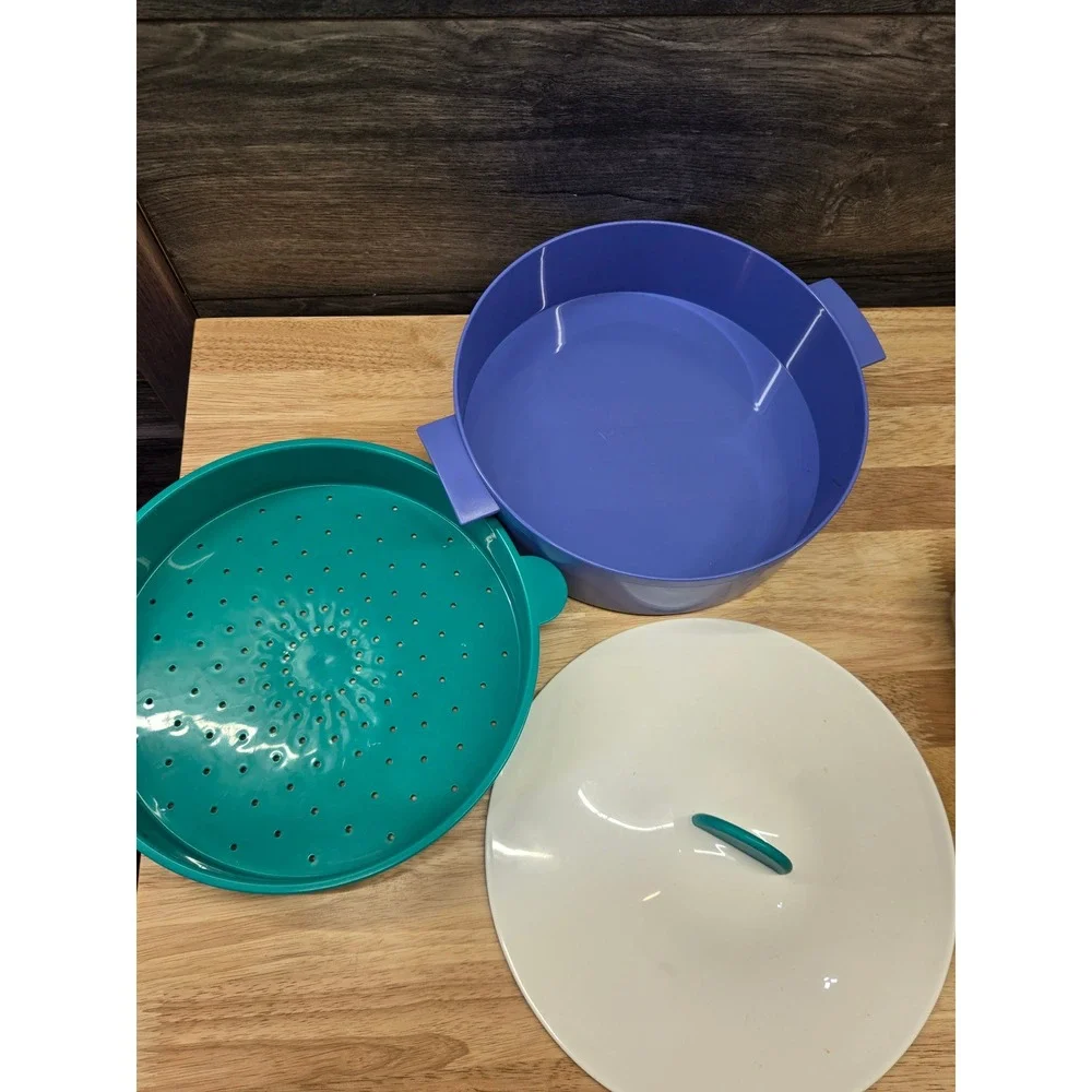 Tupperware Multi Server Steamer Purple Teal White 3 Piece Set 3066A-1 Vintage